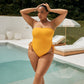 orange strapless one piece swimsuit | onetwenty swim